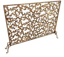 Leaf and Scroll Gold Single Panel Flat Fireplace Screen N6
