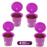 FROZ-CUP 2.0 - 4 Refillable/Reusable K Cups for Keurig 2.0 - K200, K300, K400, K500 Series and all 1.0 Brewers...