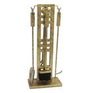 Antique Gold Pewter Finish Five Piece Steel Fireplace Tool Set with Heavy Duty Base for Stability