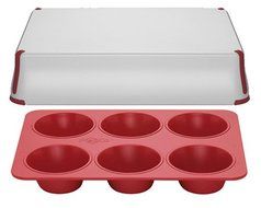 Bake Porter 6-Cup Jumbo Muffin Pan with Serving Cover, Red