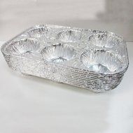 50 Pk Foil 6 Cavity Aluminum Pan Cake Mold Muffin Cupcake Disposable Container !