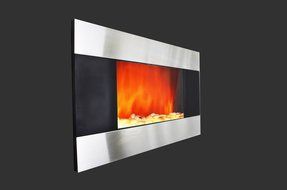 36 inch Wall Mount Stainless Panel Electric Fireplace Space Heater With Pebbles AX510DP N8