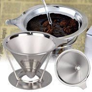Pour over Coffee Filter Cone Coffee Dripper Stainless Steel Paperless Reusable Coffee Filter w/ Stand Double Mesh...