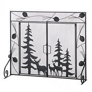 Fireplaces WOODLAND FOREST FIREPLACE SCREEN Wild Wilderness Rustic Iron Metal Mesh Deer Gift Room Den Office Library...