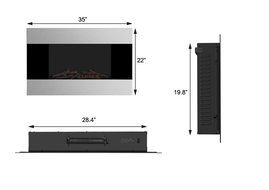 3G Plus Electric Fireplace Wall Mounted Heater w/Remote Log Fuel Effect Stainless Steel Front Panel 35" N5