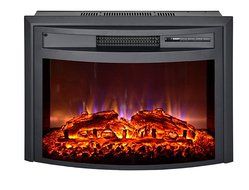 3G Plus 28" Electric Fireplace Insert Heater Resign Log Fuel Effect Adjustable Flame Brightness w/Remote--Black N3