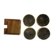 Rounded Pure Brass around Coasters &amp; Water Buffalo Horn Inlay Coasters Unique Designer Handicraft Gift Set ( 4...