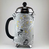 French Press Cozy Cover, 8 cup, Cafetiere Cosy Handmade Grey Bird Decor N2