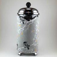French Press Cozy Cover, 8 cup, Cafetiere Cosy Handmade Grey Bird Decor N3
