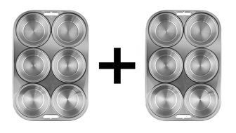 Fox Run 6 Large Muffin Pan Bun Cake Mold Party Bakeware Stainless Steel (2-Pack)