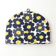 Northern European Style Navy Blue Flowered Cotton Cloth Tea Cozy with Teapot Coaster Handmade by Japanese Craftsman...