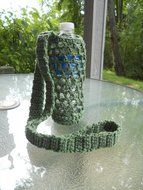 Crochet water bottle carrier, crochet bottle holder in country green