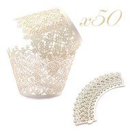 HUAL Cupcake Wrappers 50 Filigree Artistic Bake Cake Paper Cups Flowers Lace Laser Cut Liner Baking Cup Muffin...