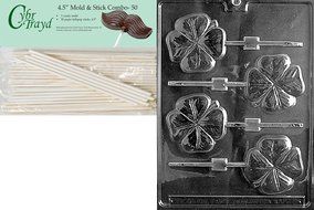 Cybrtrayd P002 Shamrock Lolly Chocolate Candy Mold with Exclusive Cybrtrayd Copyrighted Chocolate Molding Instructions...