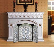 Makenier Vintage Tiffany Style Stained Art Glass Decorative 3-panel Fireplace Folding Screen Firewall N10