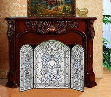 Makenier Vintage Tiffany Style Stained Art Glass Decorative 3-panel Fireplace Folding Screen Firewall N11