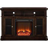 Wood Veneer Brooklyn Fireplace 50'' TV Console, LED Lights, 1400 Watts, 2 Glass Doors, Espresso N5
