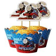 24 set Thomas the Train Cupcake wrappers and toppers ,Train party decoration,kids decoration supplies