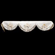 19" X 90" Wide Christmas Embroidered Gold Candle and Lace Bells on Cream Fireplace Mantle Scarf