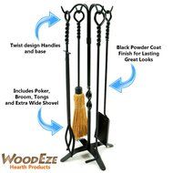 WoodEze FTKB05685TA 5 Piece Black Wrought Iron Fireplace Tool Set with Twist Design N4