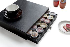 Jack Cube Leather K-Cup Holder Organizer Storage K Cup Holder with Drawer(Black, 13.6 x 12.8 x 2.95 inches)-MK214