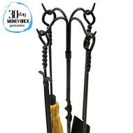 WoodEze FTKB05685TA 5 Piece Black Wrought Iron Fireplace Tool Set with Twist Design N5