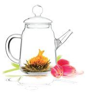 Tea gift Glass Teapot Duo, 16oz/470ml with Fab Flowering Tea (2 Blooms)
