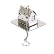 House Teahouse Shape Tea Infuser Strainer with Tray Silver