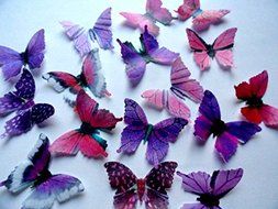 24 PURPLE &amp; PINK Small 1.75&quot; Size Decorative Wafer Paper Butterflies&copy; Edible Butterflies Decorations Edible Image...
