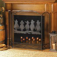 Country Western Cowboys and Horses Mesh Fireplace Tri-fold Screen (Iron and Metal)