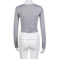 Tops,Morecome Fashion Women Long Sleeve Bandage Crop Tops Shirt (S, Gray) N2