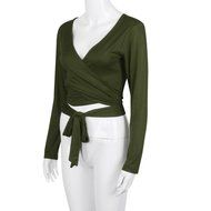 Tops,Morecome Fashion Women Long Sleeve Bandage Crop Tops Shirt (S, Gray) N6