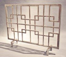 FIREPLACE SCREENS - "OAK PARK" DECORATIVE FIRE SCREEN - GEOMETRIC SQUARES