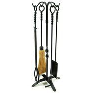 WoodEze FTKB05685TA 5 Piece Black Wrought Iron Fireplace Tool Set with Twist Design N7