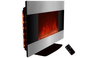 AKDY 36 inch Wall Mount Stainless Panel Electric Fireplace Space Heater With Pebbles/Remote And Floorstand AX510S-DPB N3