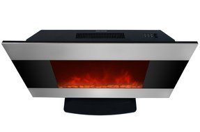 AKDY 36 inch Wall Mount Stainless Panel Electric Fireplace Space Heater With Pebbles/Remote And Floorstand AX510S-DPB N4