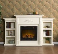 Holly and Martin Fredricksburg Electric Fireplace w/ Bookcases in Ivory N4