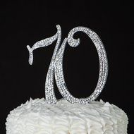 70 Cake Topper for 70th Birthday or Anniversary Rhinestone Number Party Supplies (Silver)