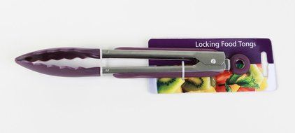 Good Living Silicone-Coated Set of Locking Food Tongs for Cooking on Non-Stick Cookware, Purple, 1-pack N4
