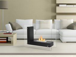 Ignis Vitrum L Black Freestanding Ventless Ethanol Fireplace N3