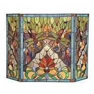 Tiffany Style Dragonfly Design Decorative 3 Panels Foldable Fireplace Screen N2