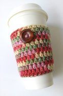 Crochet Coffee Sleeve Pink Yellow Green