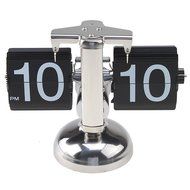 Retro Auto Flip Clock Classics Silver with Metal Table Desk