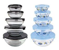 Imperial 10 Pcs Glass Nested Dipping or Storage Bowls with Blue and Black Lids - 2 Pack