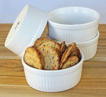 ITI Ceramic Stackable Baking Ramekins / Condiment Sauce Cups with Pan Scraper, Medium / Large, 4-Pack (6 Ounce... N3