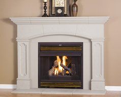 Abington Thin Cast Stone Adjustable Fireplace Mantel Kit - Complete Kit includes Hearth and Adjustable Interior... N5