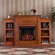 Pemberly Row Electric Fireplace w Bookcases in Pine