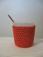 Handmade Crochet Ice Cream Pint Cozy in Coral