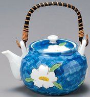 Yamakiikai pottery Blue Kyusu(Japanese teapot) White Flower pattern with a strainer 740cc GM983