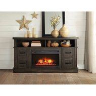 70" TV Stand With Fireplace, Whalen Weathered Dark Pine, Heat Or Without Heat N6